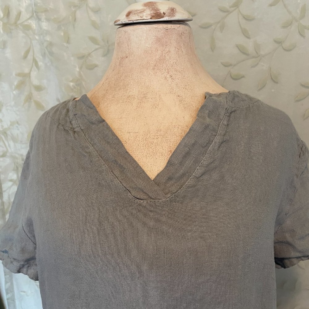 Francesca Bettini Women's 100% Linen Midi Dress Size M Gray Tiered Design Boho - Picture 2 of 13